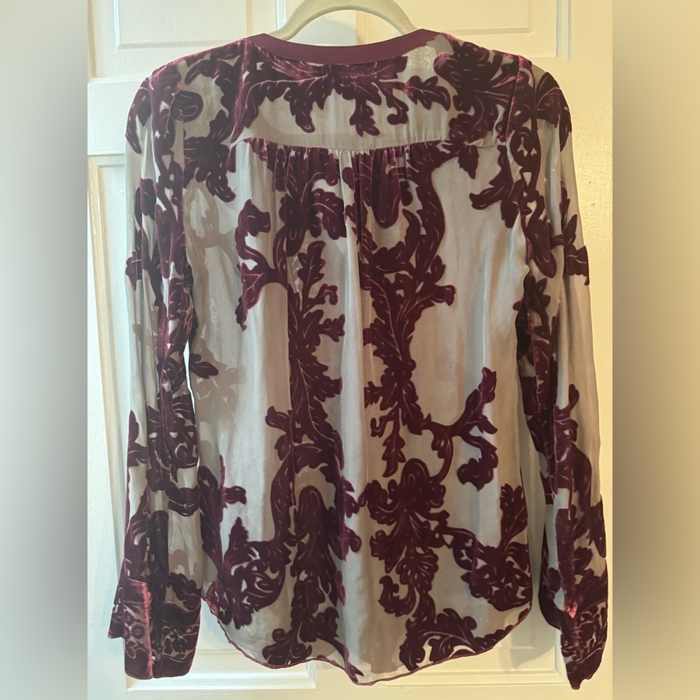 Hale Bob Velvet Burnout Silk Sheer Blouse | Boho Luxe Top Size S - Picture 2 of 7